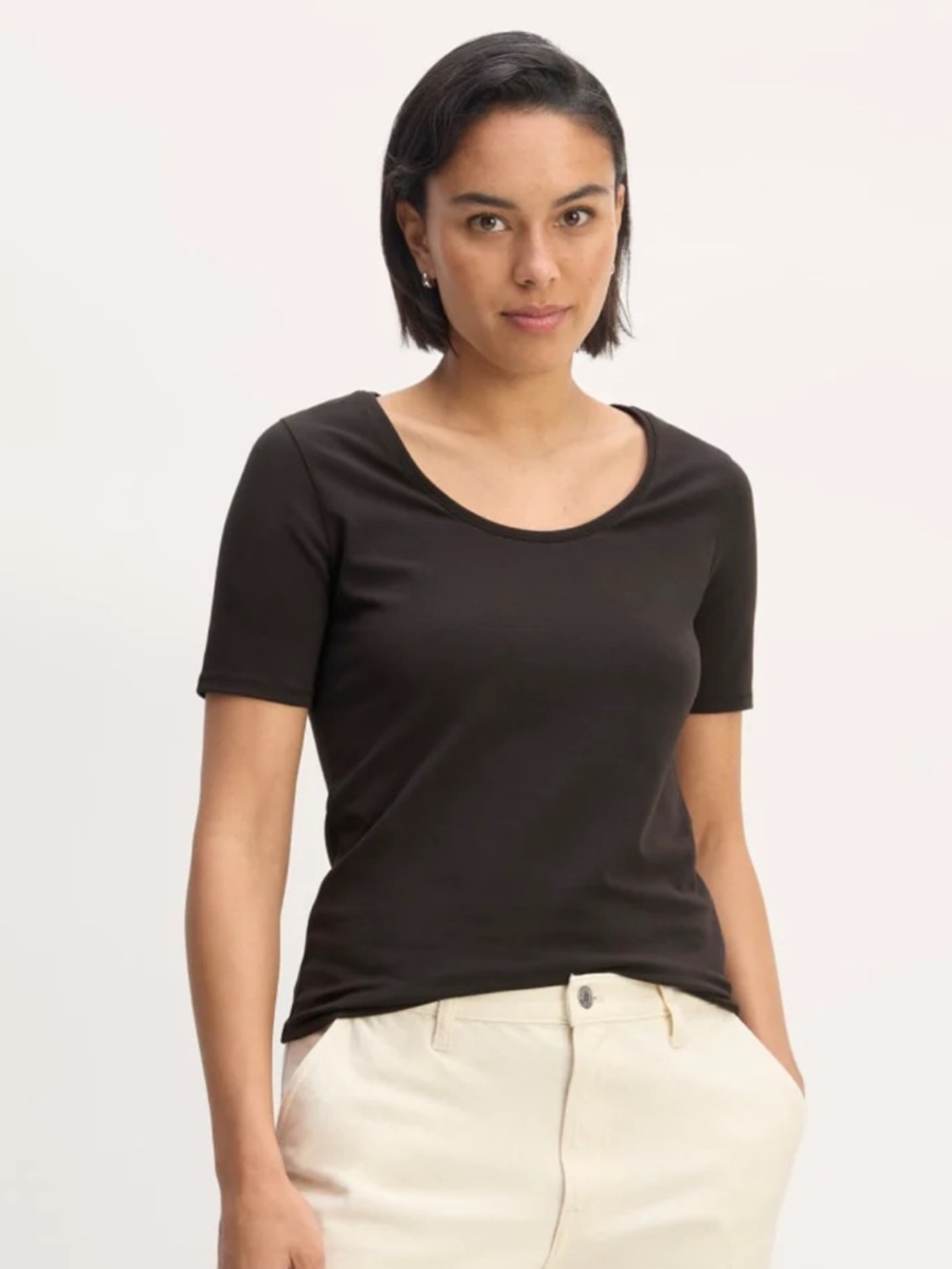 Everlane The Form Scoop Neck Tee NWT Size Medium Black Fitted Minimalist